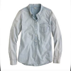 J CREW faded chambray denim popover button shirt Coastal Minimalist Size‎ Small